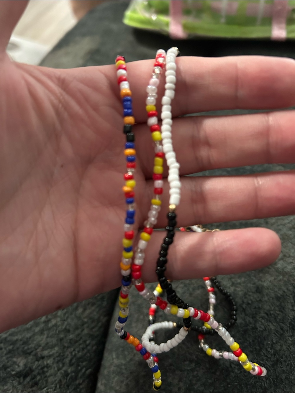 Kids Multicolor Seed Bead Necklace - White, Black, Red, Yellow, Blue